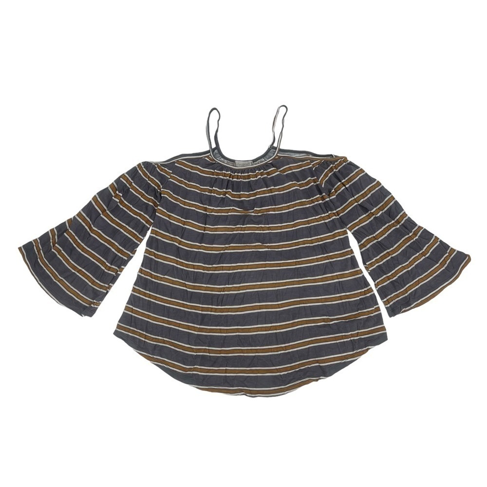 Passport Purple Striped Cold Shoulder Bell Sleeve Blouse Size Small Women’s